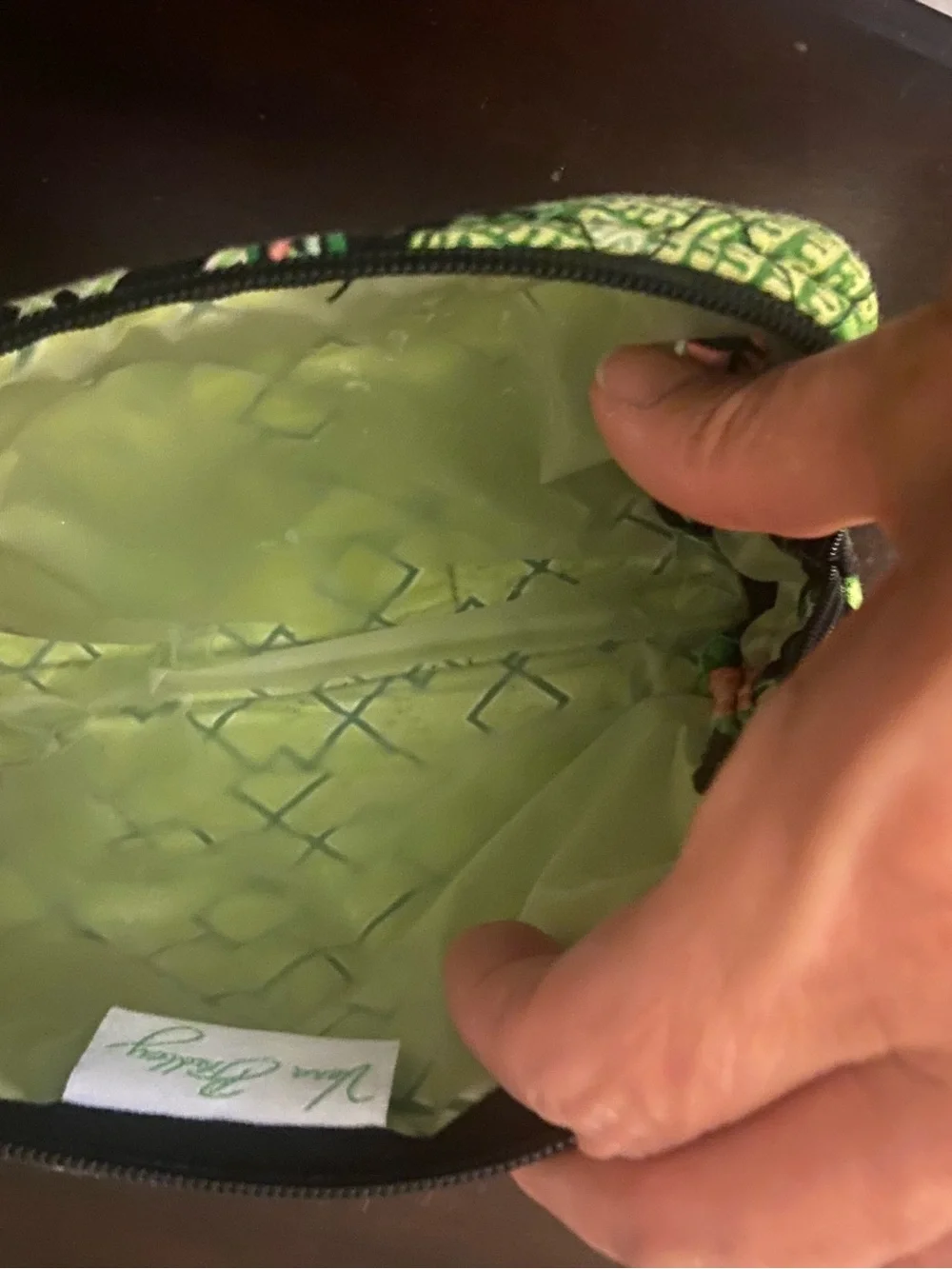 Vera Bradley Quilted Floral Zip Pouch — Black, Green & Pink
